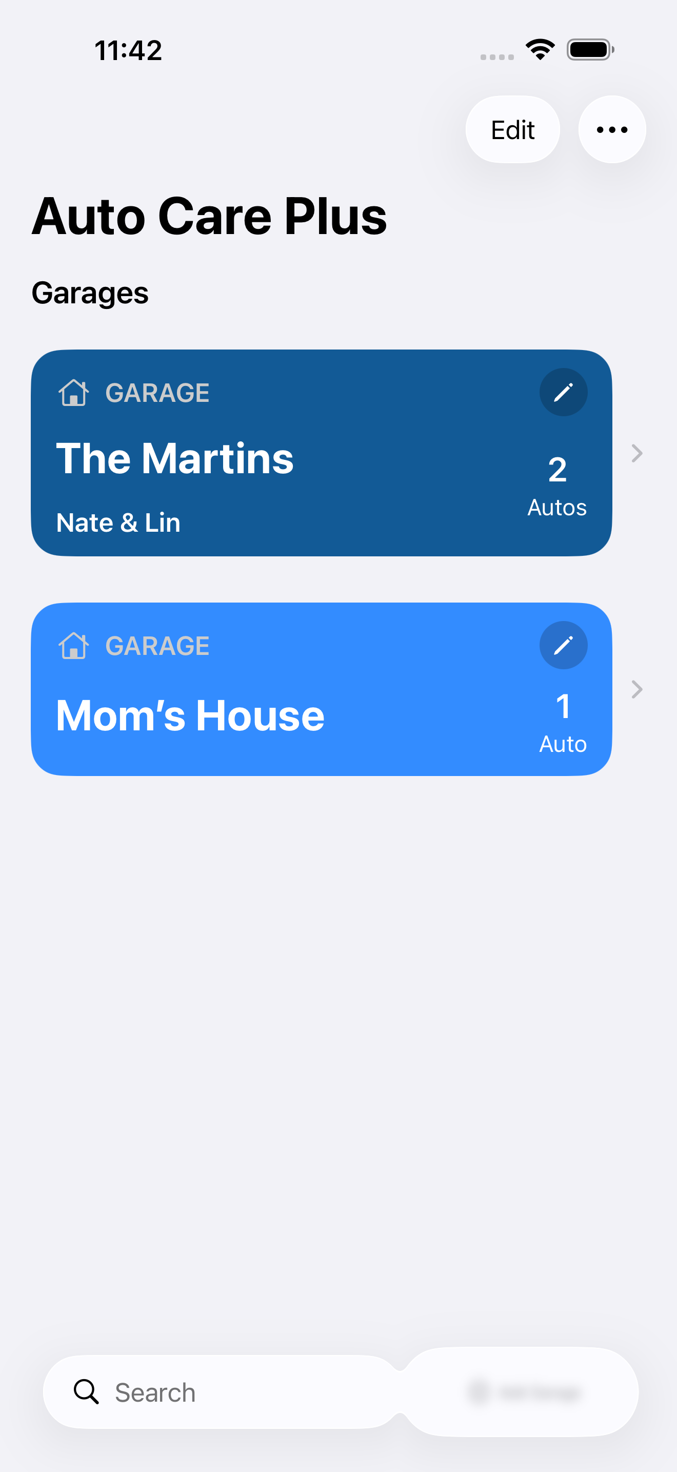 Garages list showing multiple garages